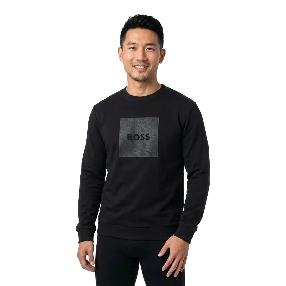 Мужской свитшот из хлопка с эластаном BOSS Carbon Salbo 10256713, Black — фото 2