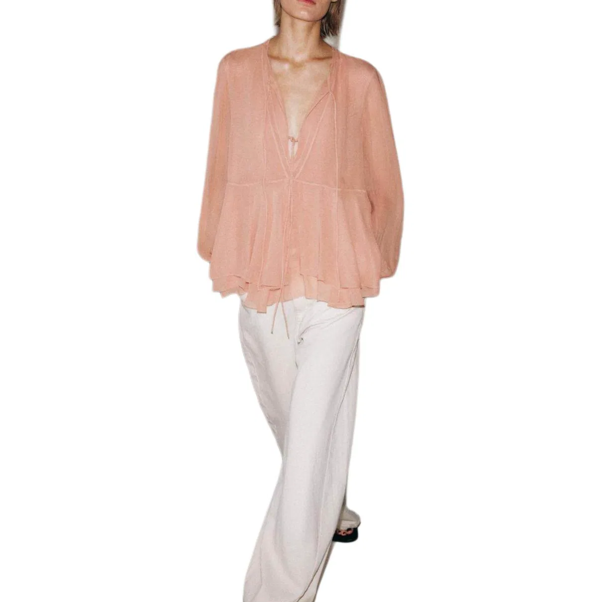 Женская рубашка с круглым вырезом Pink ZARA, Pink — фото 4