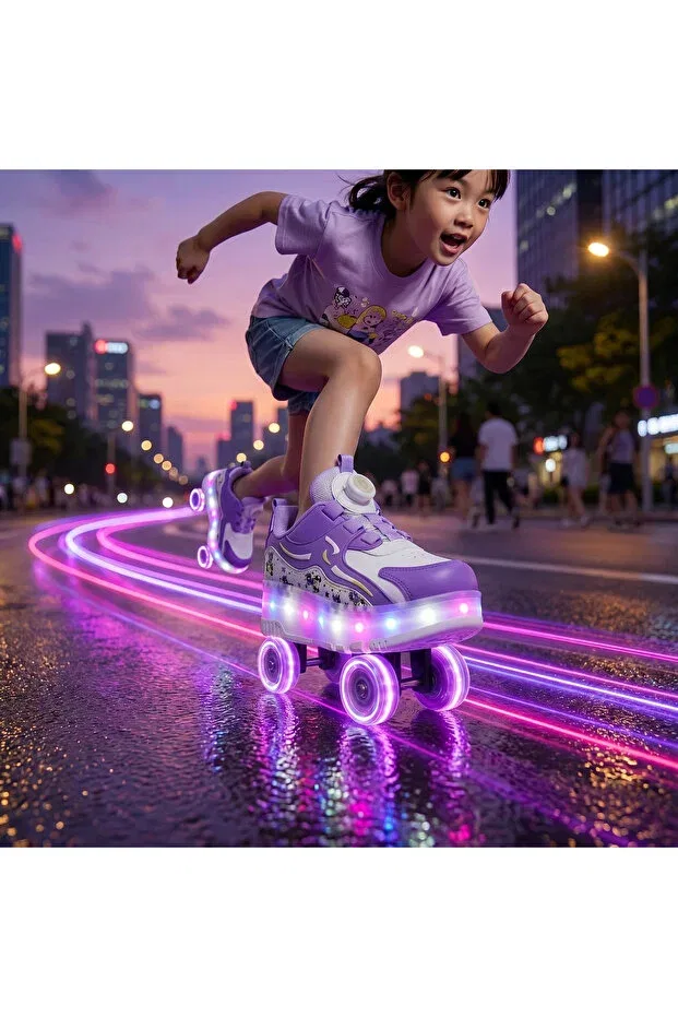 Детские кроссовки для мальчиков с узором Fun Led-Soled Roller Skates Rocky, Purple — фото 2