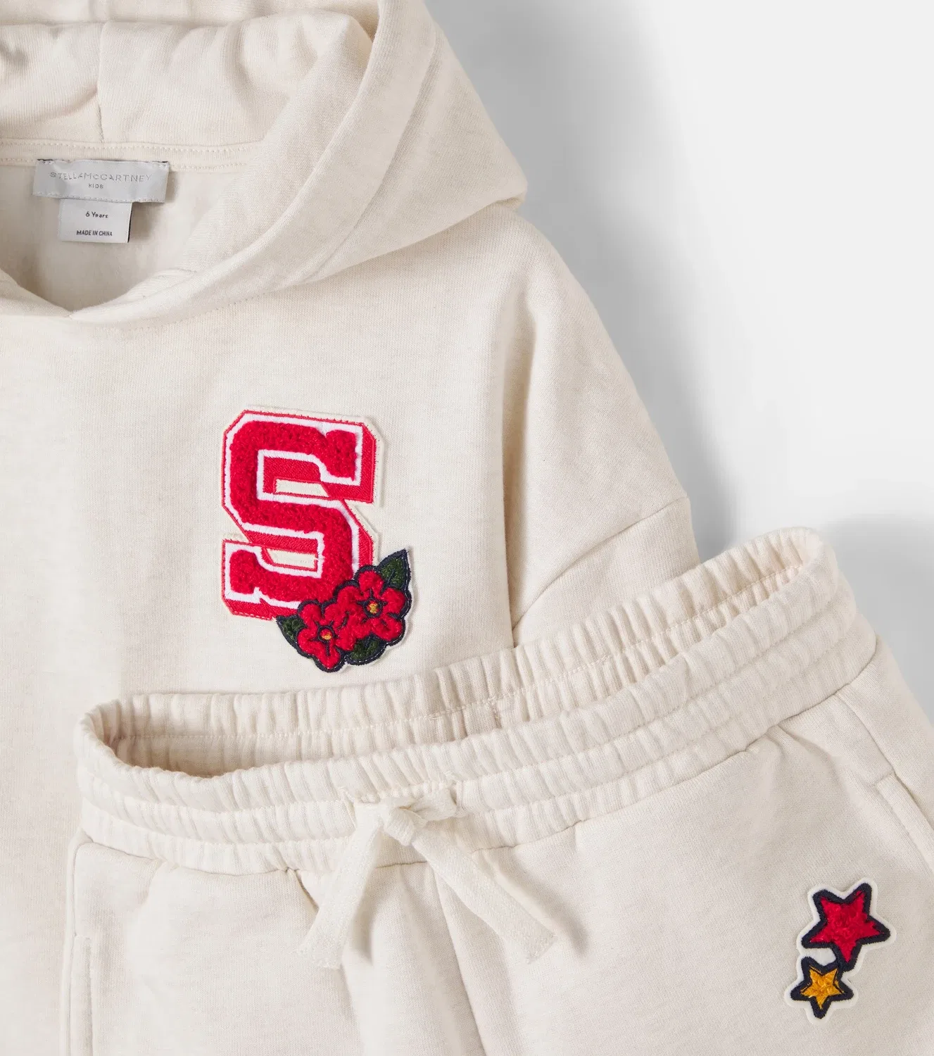 Комплект из худи и спортивных штанов с капюшоном, хлопковый флис, Stella Mccartney Kids, бежевый — фото 4