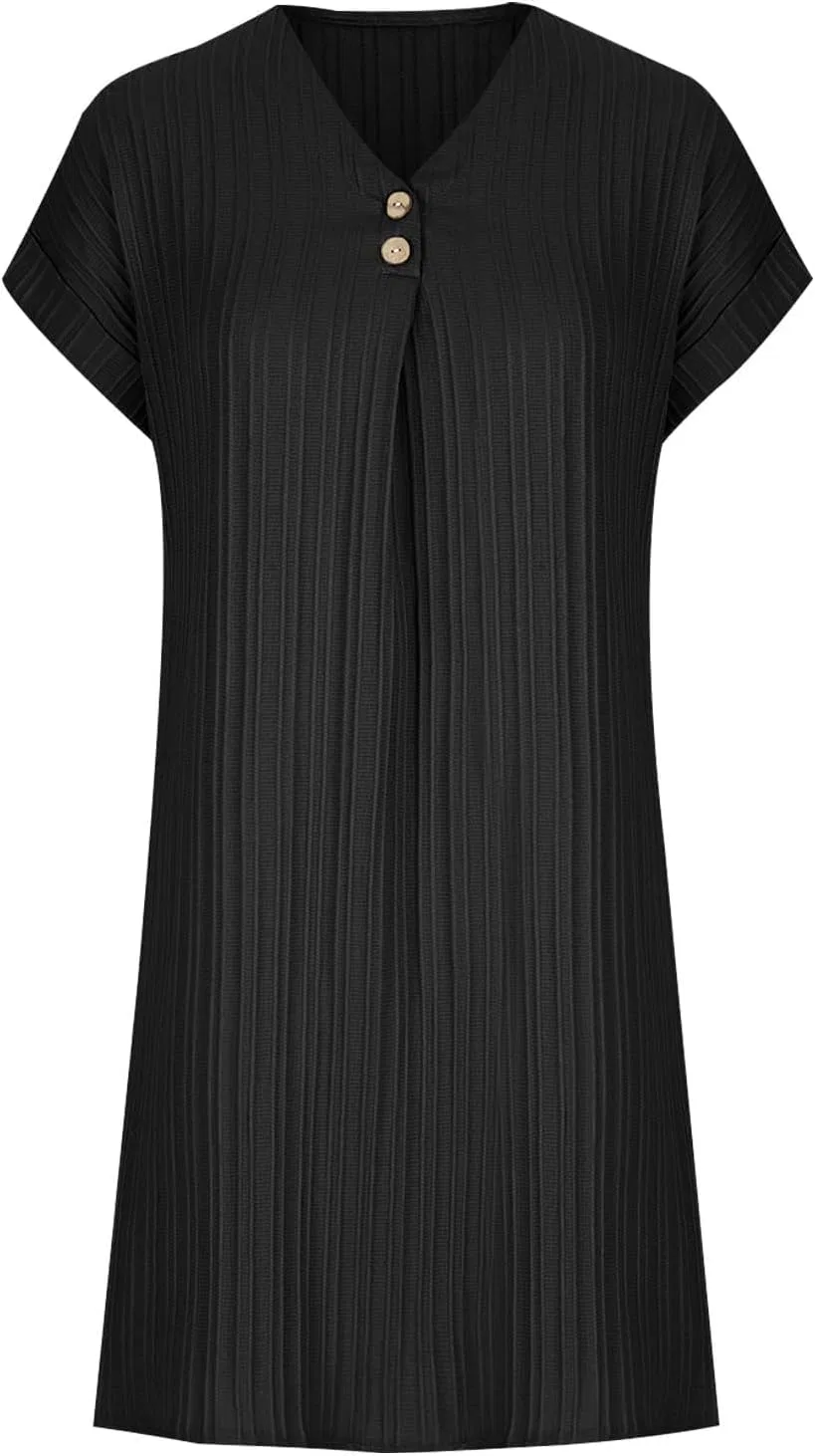 Женское летнее платье с V-образным вырезом Short Sleeve Pleated, Black — фото 3