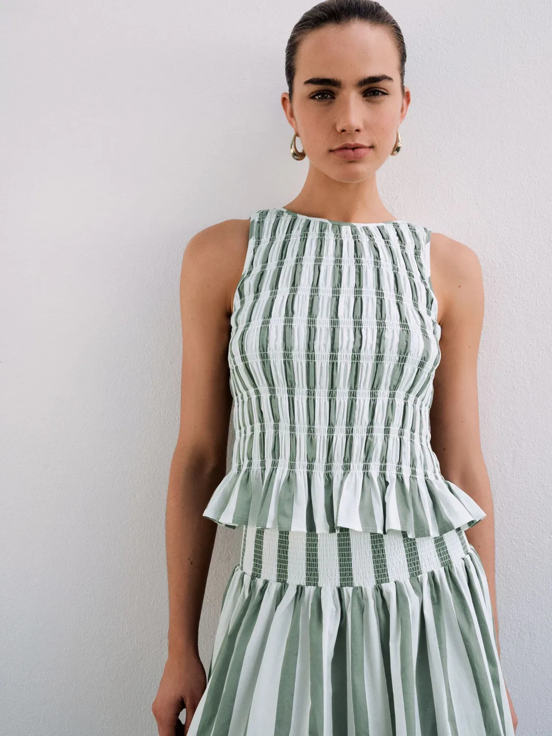 Юбка макси ширровая, в полоску Next, цвет Sage Green Striped — фото 4