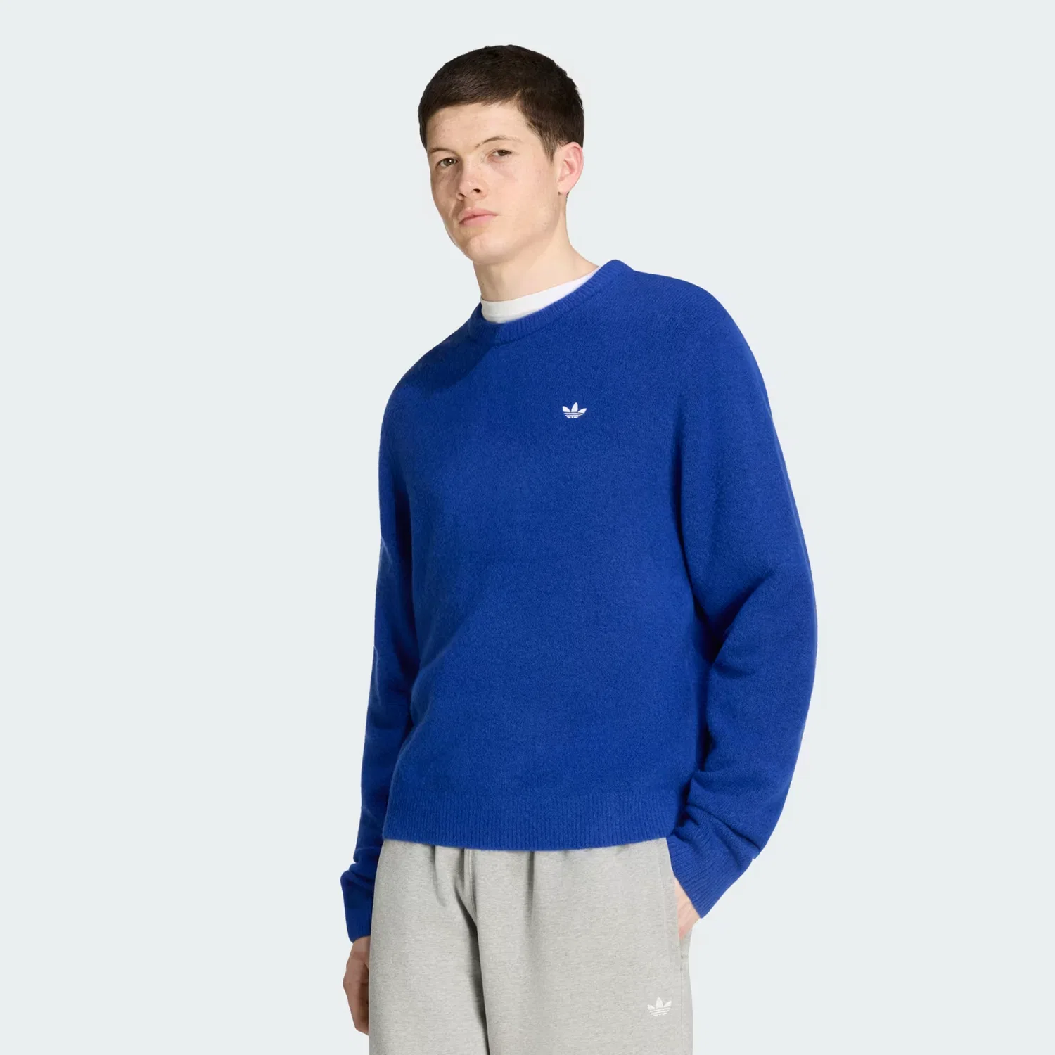 Мужской вязаный свитер с круглым вырезом Trefoil Essentials Adidas Originals, ярко-синий