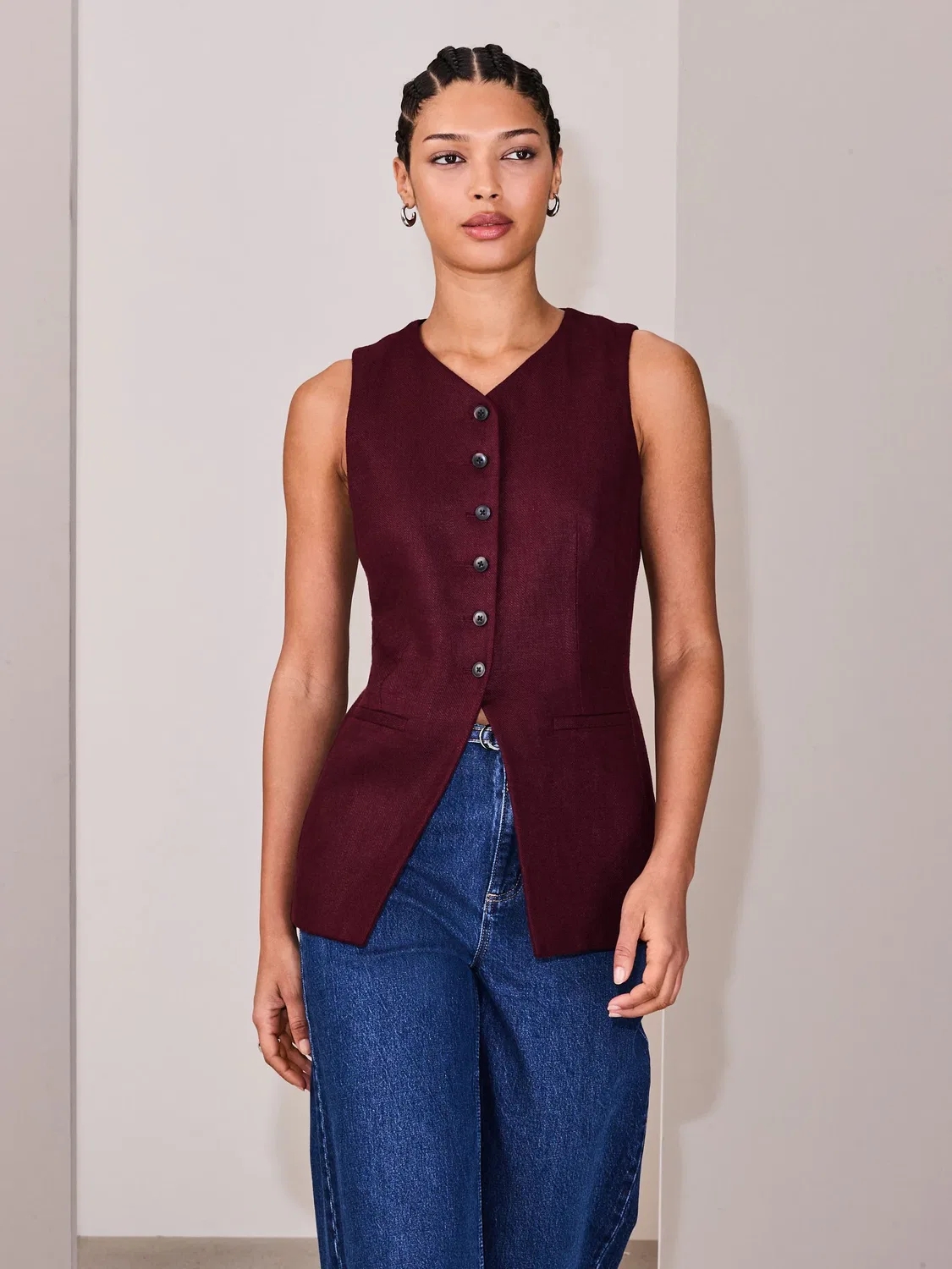 Жилет из льна с добавлением Next, Burgundy Red