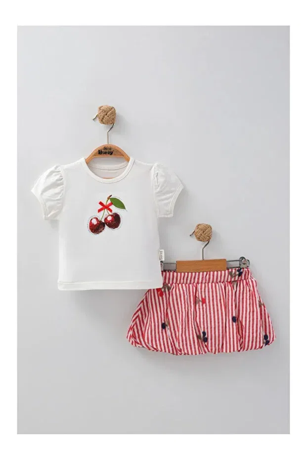Детский комплект для девочек хлопковый Cherry Summer Skirt Set Mini Baray, Red — фото 2
