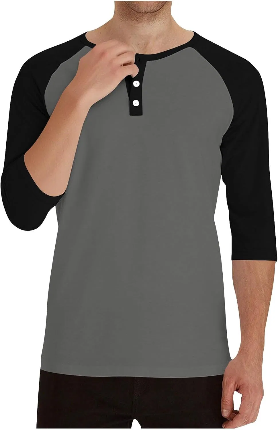 Мужская свободная футболка с воротником-хенли и рукавом 3/4, 100% хлопок, Lightweight Casual, 2-dark Gray — фото 2