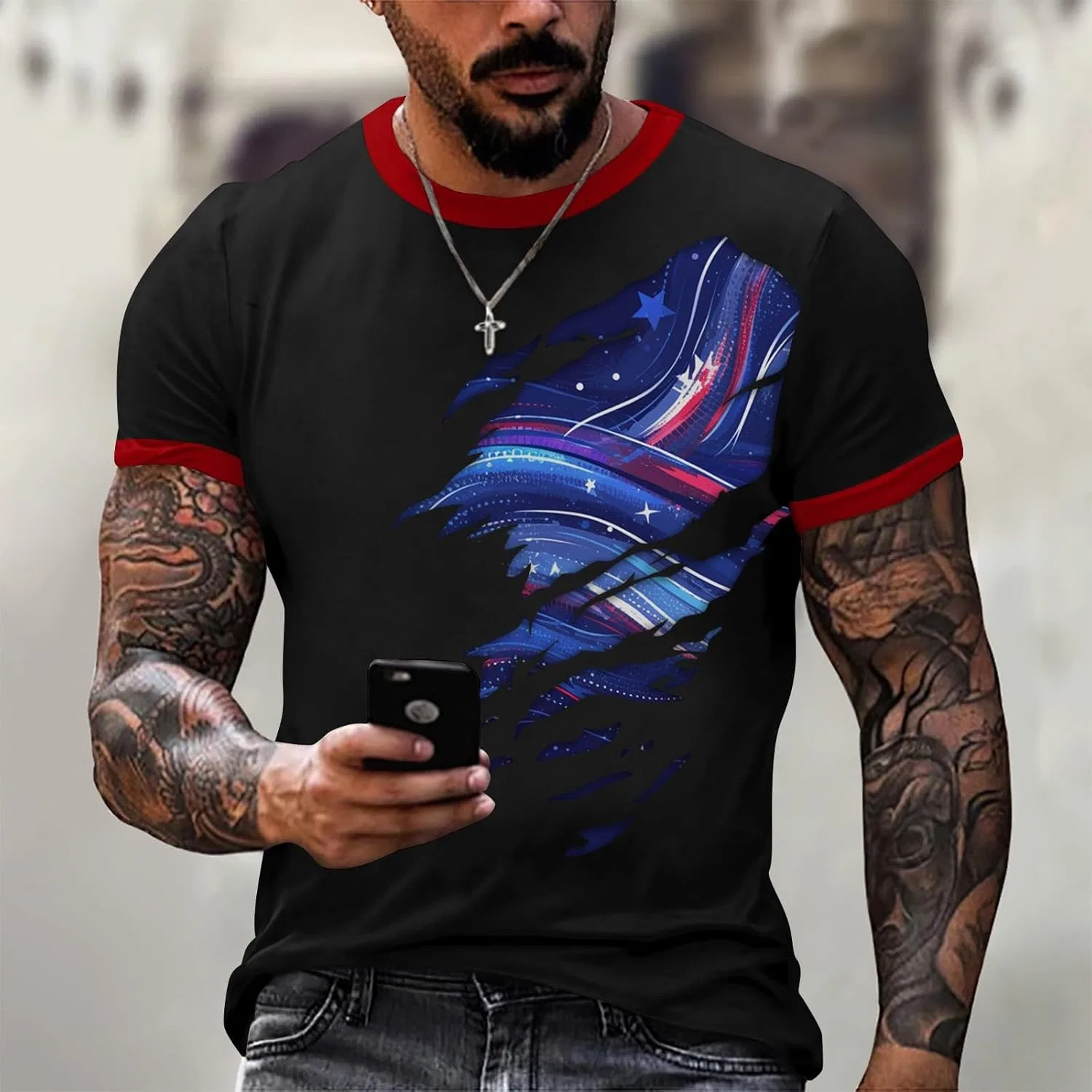 Мужская футболка с американским флагом Patriotic Tee, Blue — фото 3