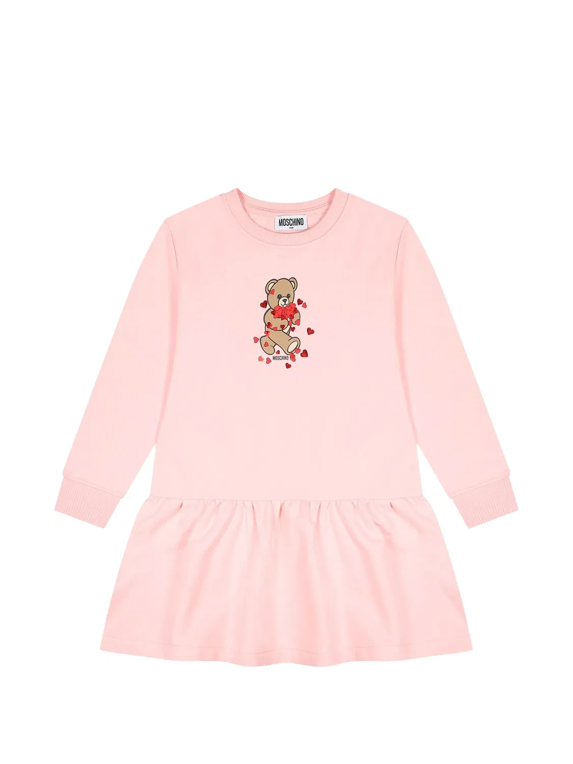 Платье с оборками и принтом Teddy Bear Moschino Kids, розовый