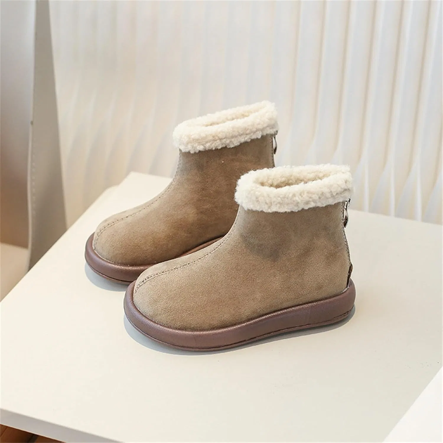 Детские зимние ботинки для девочек с утеплителем и молнией сзади Winter Girl Thicken Snow Boots, Khaki — фото 4