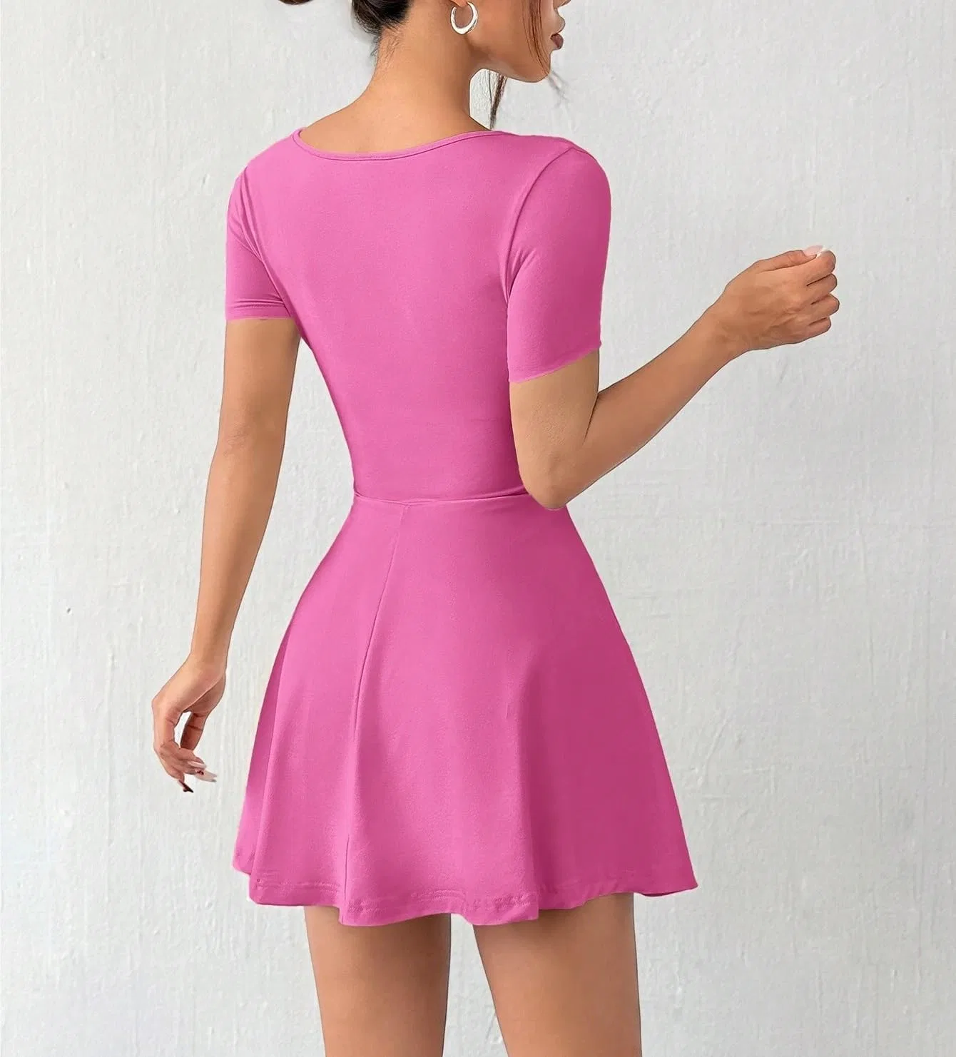 Женское повседневное платье A-силуэта с рюшами, Hot Pink — фото 2