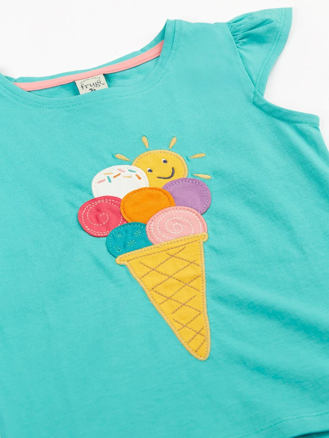 Футболка с оборкой на плечах Frugi Blue Harmony, синий — фото 2
