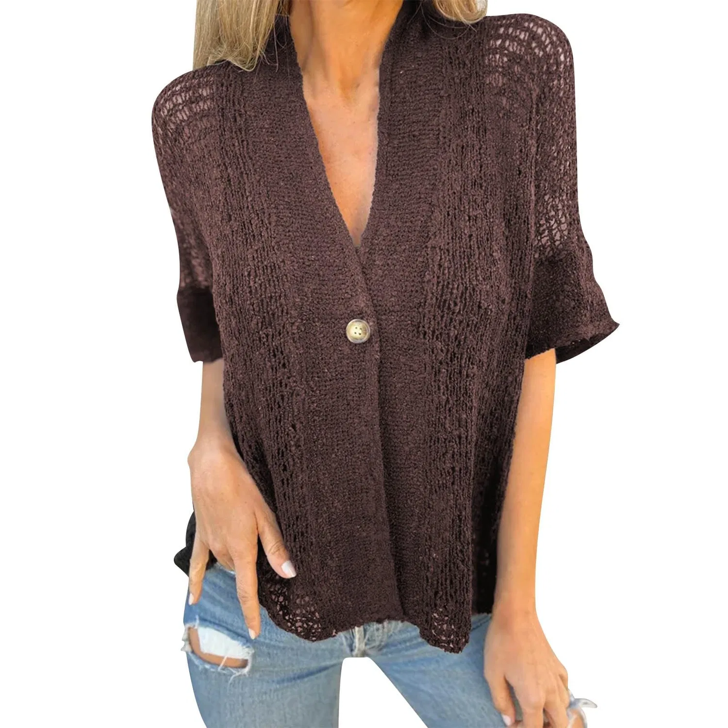 Женский легкий кардиган с принтом Womens Plus Size Vest, Brown