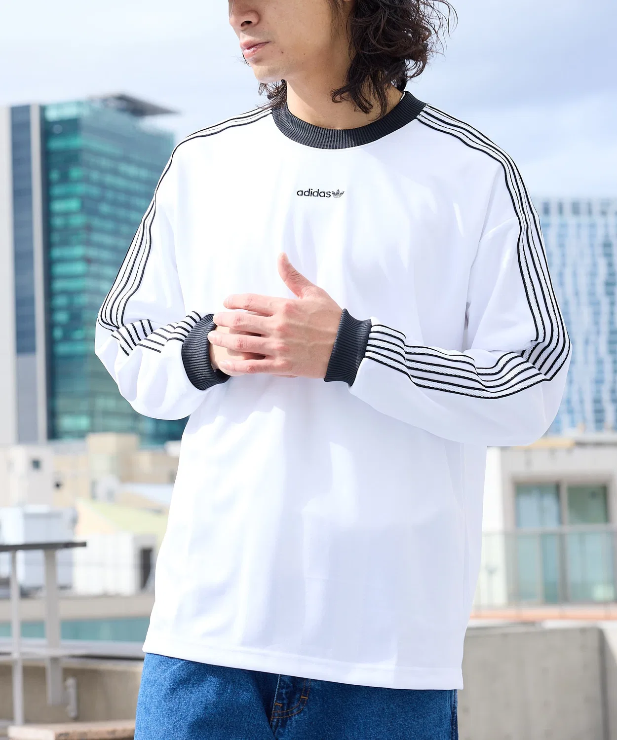 Мужское/Женское джерси с длинным рукавом с логотипом, белый Adidas