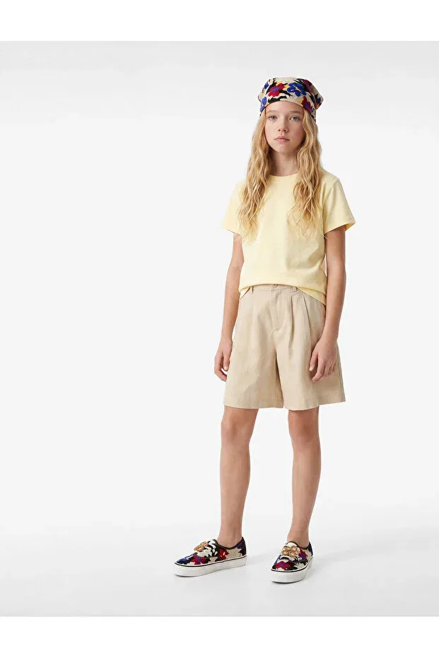 Детская футболка для девочек хлопковая Sim detailed crew neck short sleeve cotton t-shirt Koton, Yellow