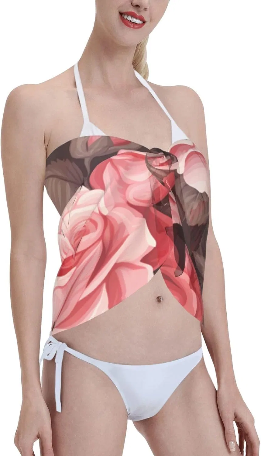 Женская пляжная накидка с цветочным принтом, Pink Red Roses Floral — фото 4