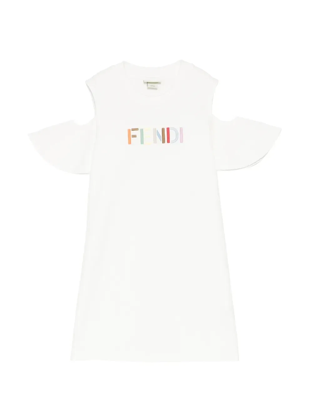 Платье с открытыми плечами и вышитым логотипом Fendi Kids, белый