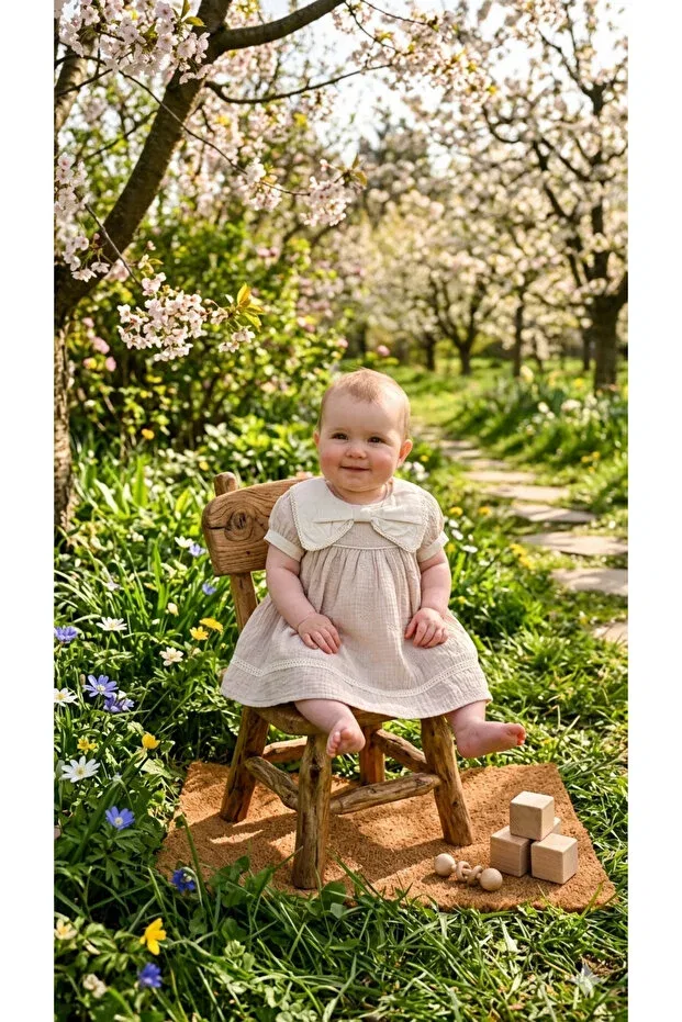 Детское платье для девочек с цветочным принтом Muslin fabric baby - girl patterned dress Pure Baby Natura, Ecru