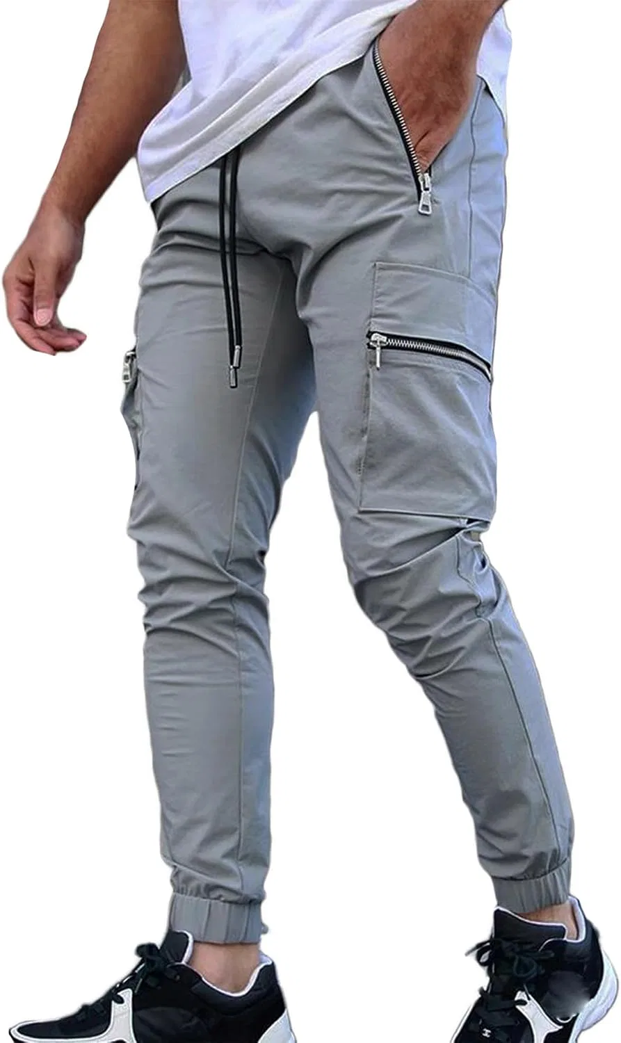 Мужские спортивные брюки карго с утяжкой, с tapered кроем, светло-серый
