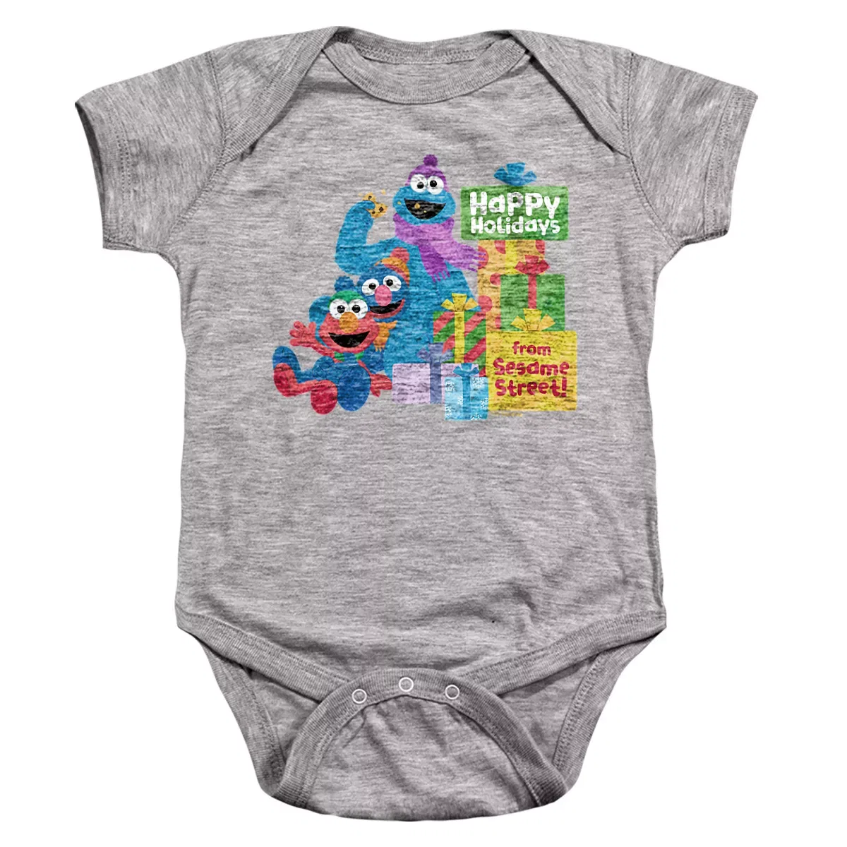 Детское боди с коротким рукавом Sesame Street Happy Holidays Gifts With Elmo, Grover, Cookie, Athletic Heather