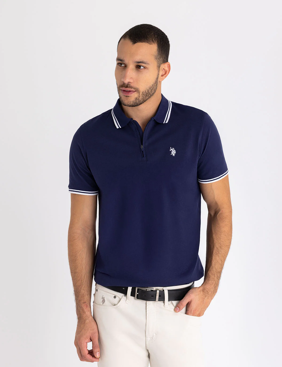 

Футболка-поло U.S. Polo Assn Zipper Placket Tipped Jersey, темно-синий