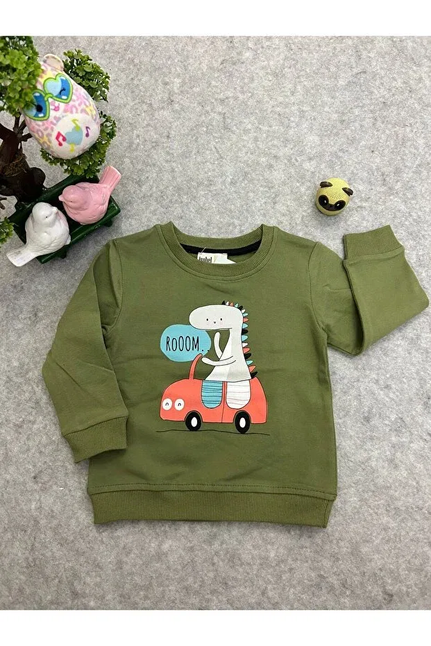 Детские свитшот для мальчиков с принтом Dinasor Printed Boy Sweat Isobel Kids, Haki