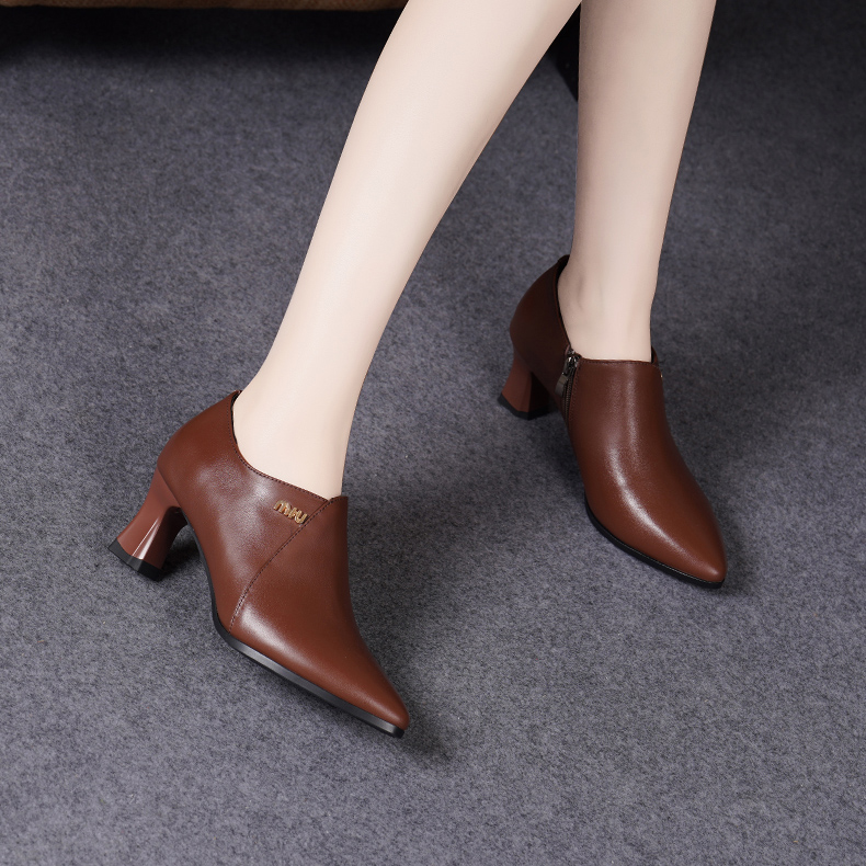 Devanro Женские туфли на платформе с массивным каблуком 5 см коричневые, цвет Brown — фото 4