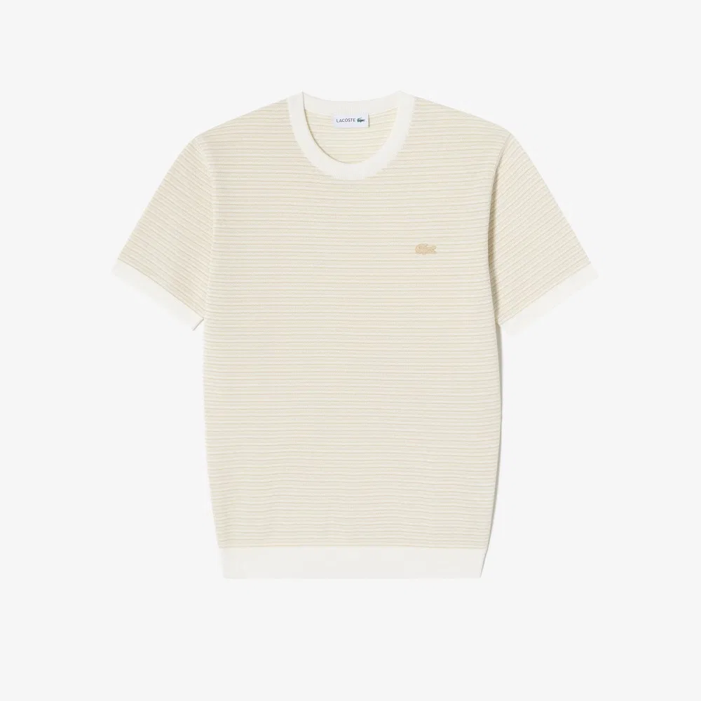 Мужской бежевый пуловер с коротким рукавом и мульти-полоской от Lacoste