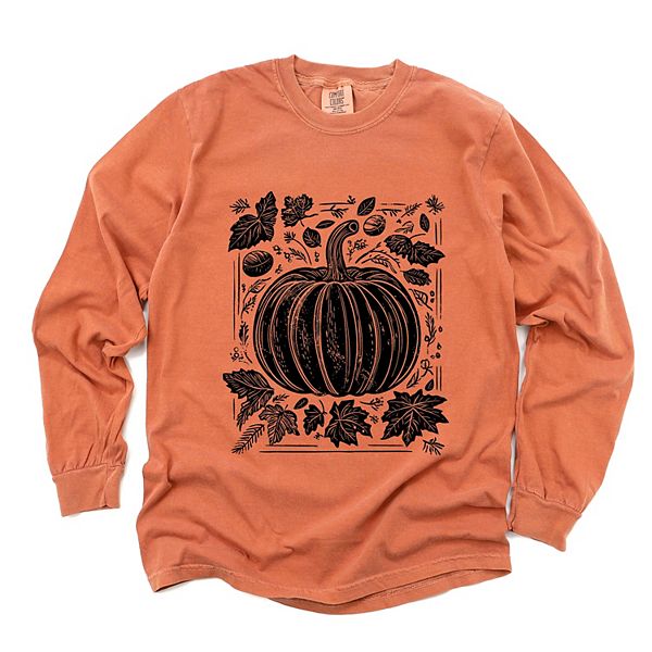 

Футболка с длинным рукавом и принтом Pumpkin with leaves distressed, окрашенная в стиле garment dyed Simply Sage Market, Yam