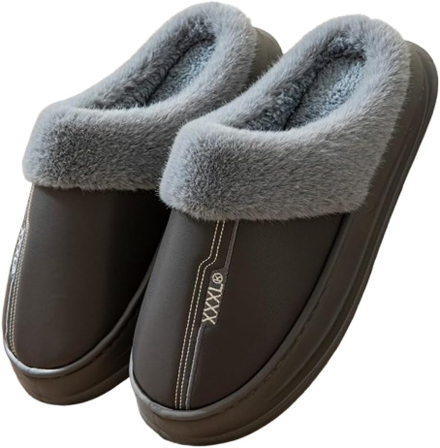 

Мужские домашние тапочки больших размеров из кожи с премиальным комфортом, противоскользящие, пушистые, мягкие, теплые, с плюшевой отделкой и амортизирующей подошвой Generic, серый