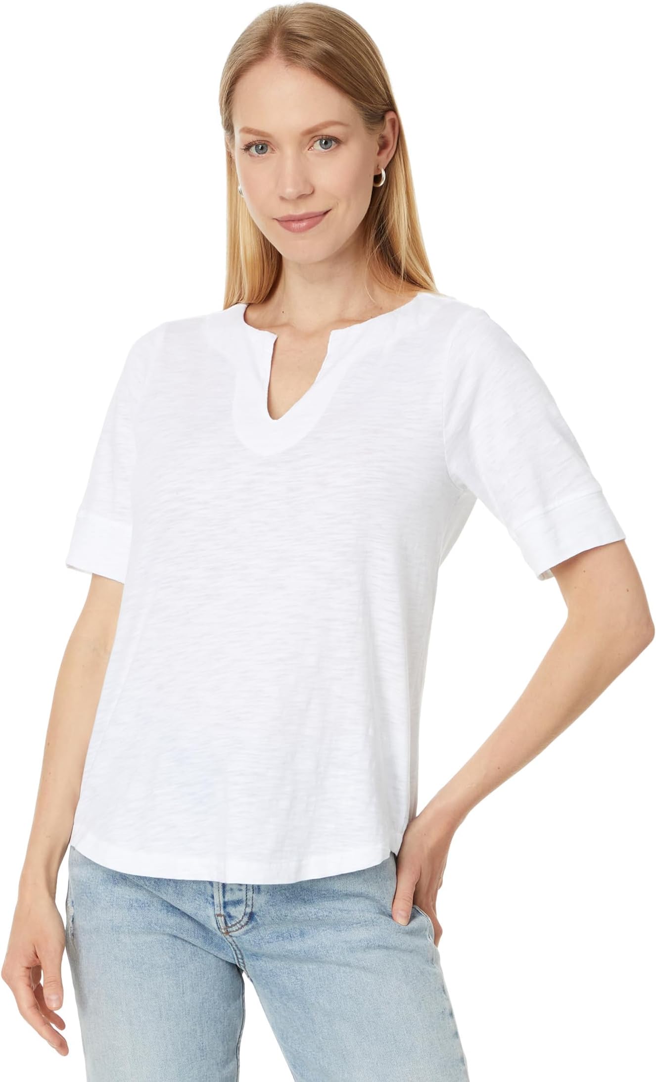 

Футболка Mod-o-doc Half Sleeve Split Neck Relaxed Tee, белый