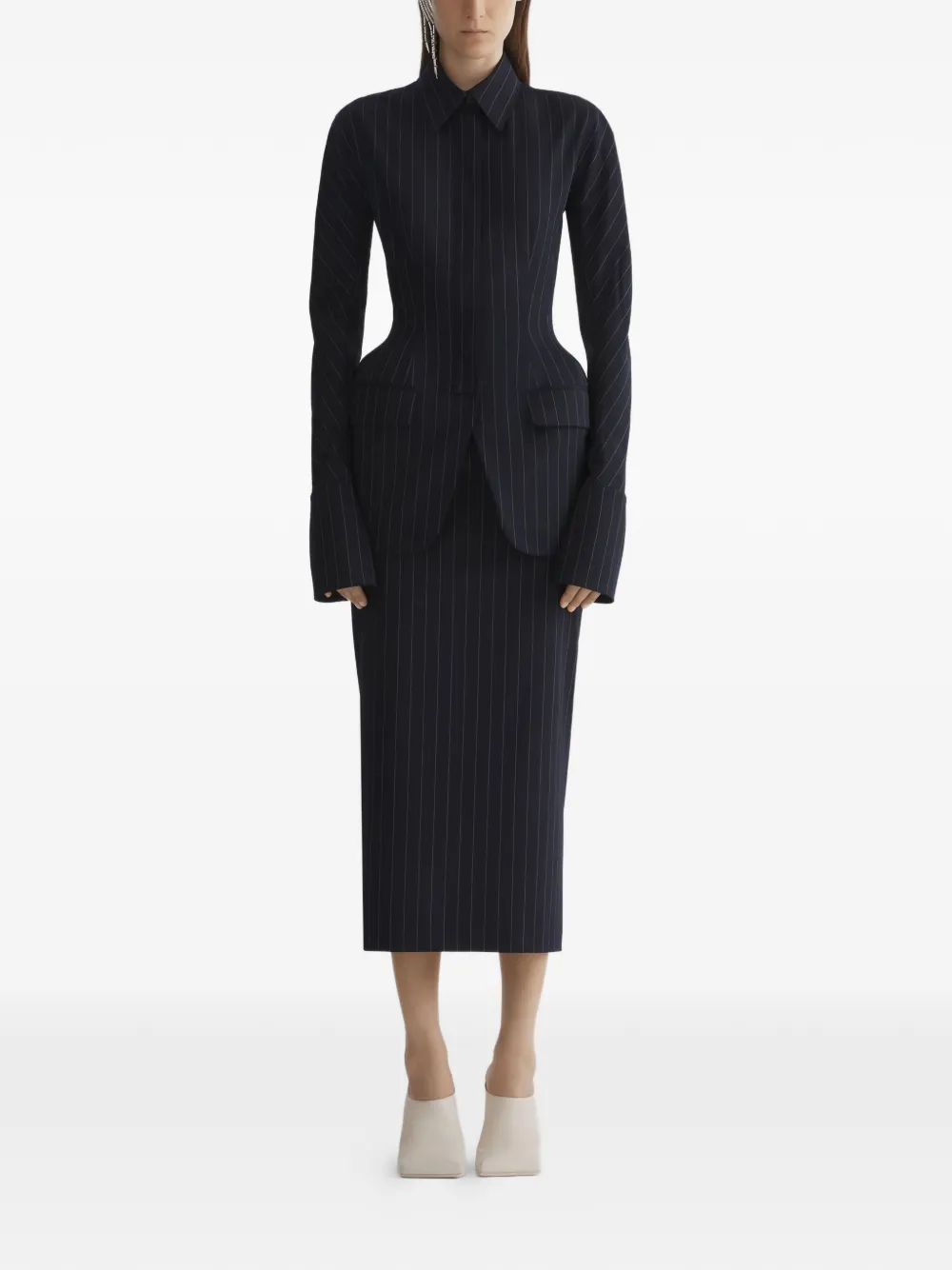 Юбка в тонкую полоску с разрезом Mugler, черный — фото 2