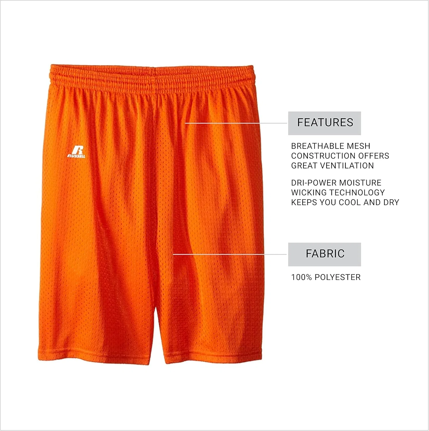 Детские сетчатые шорты Russell Athletic Big Boys' Youth, Burnt Orange — фото 4