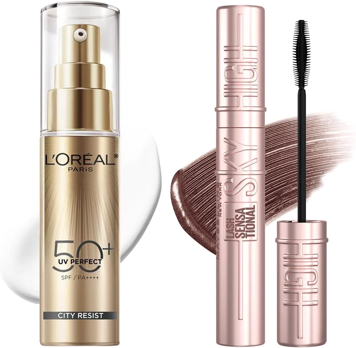 Набор тушь для ресниц Maybelline Sky High 08 Yuuki Mauve Brown + солнцезащитный крем L'Oreal UV Perfect 30 мл