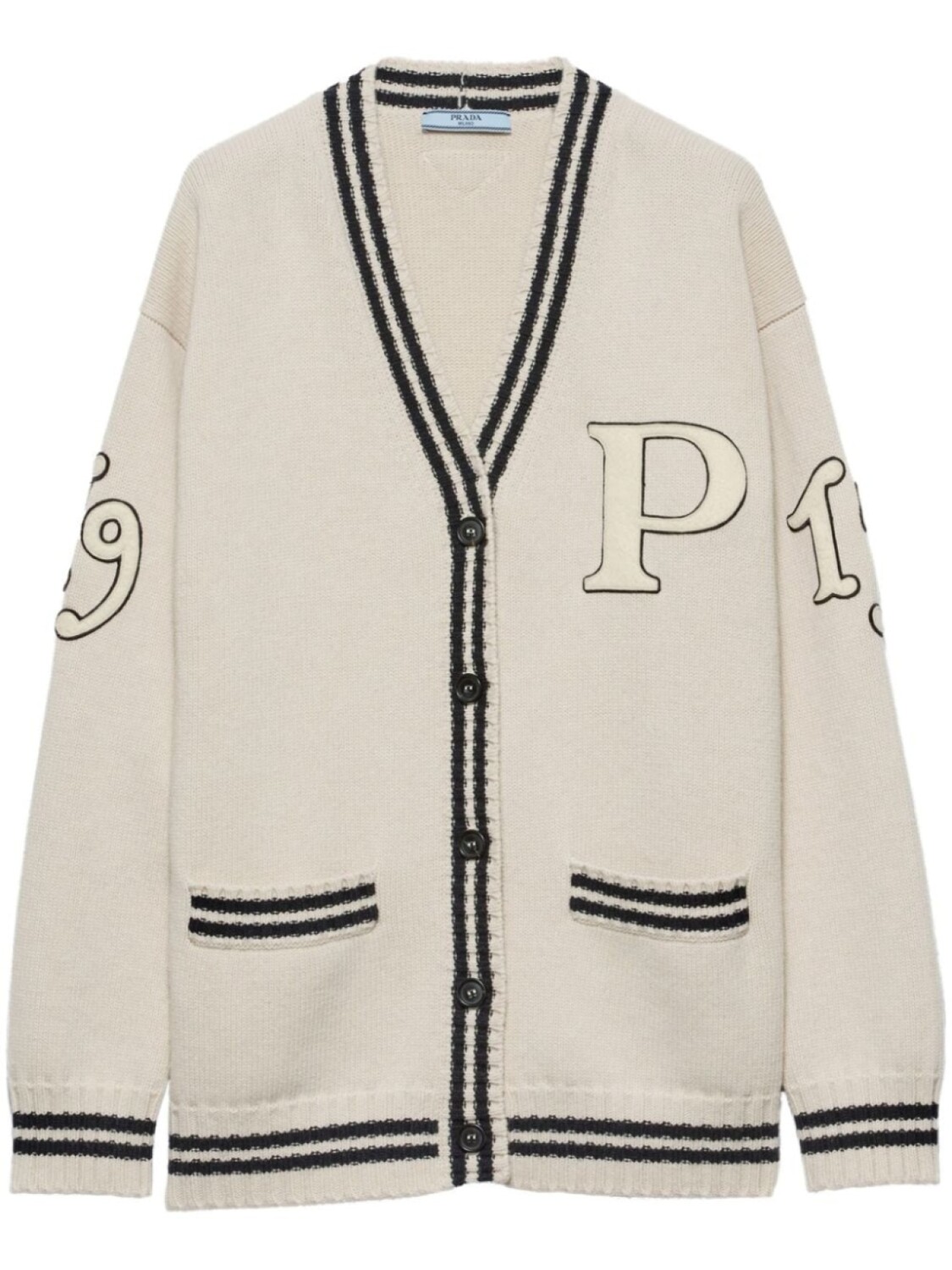 

Prada кардиган с нашивкой-логотипом, нейтральный цвет