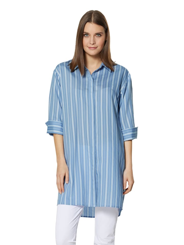 

MADELEINE Длинная рубашка с полосками и рукавами 3/4 небесно-голубого/белого цвета