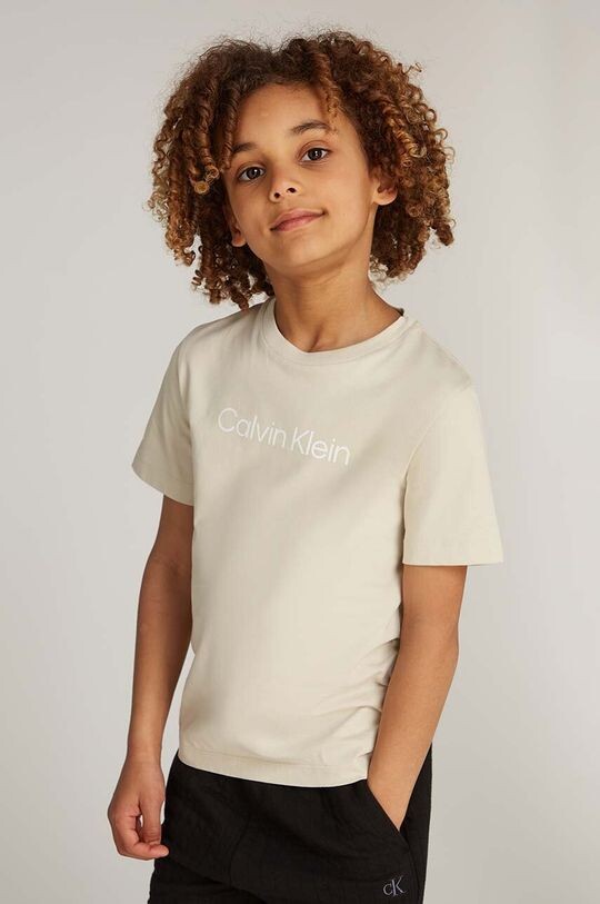 

Детская хлопковая футболка Calvin Klein Jeans, бежевый