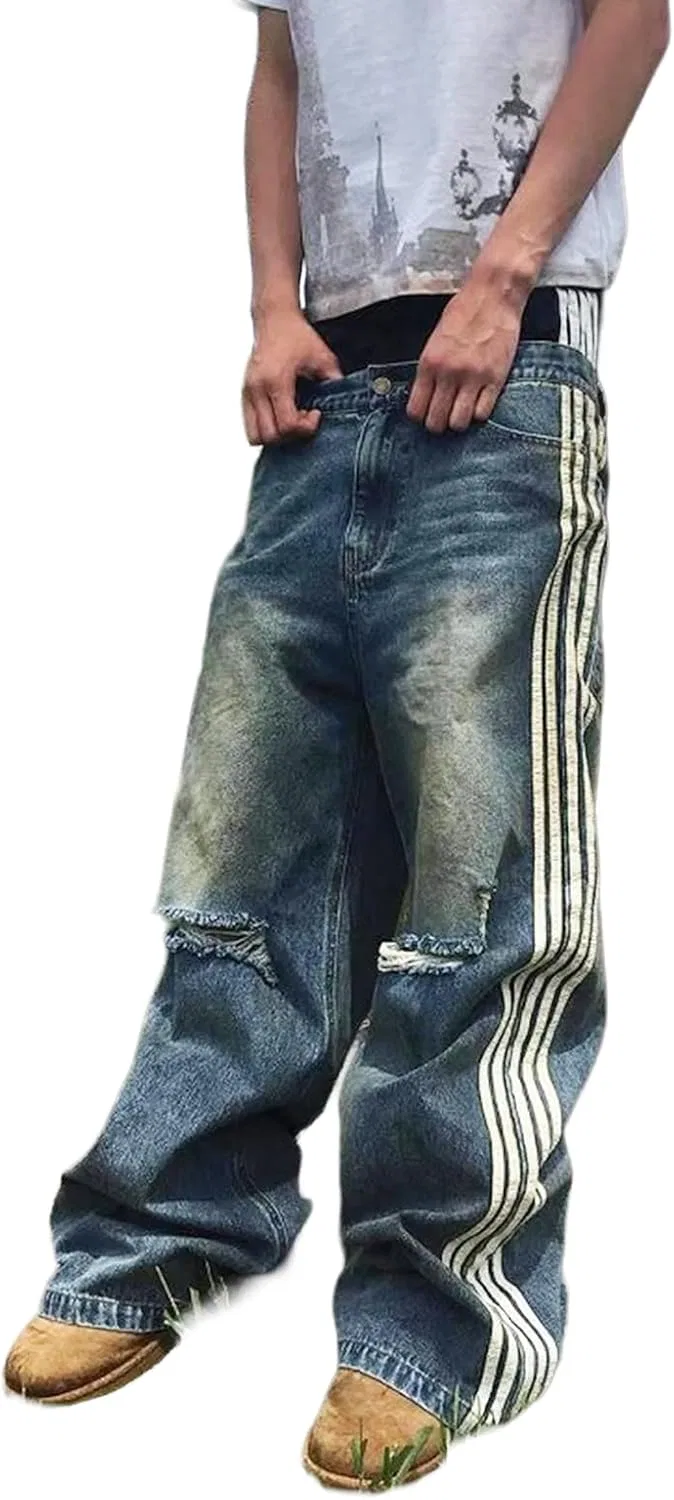 Джинсы рваные Double Waisted Sweatpants Jeans, Синий