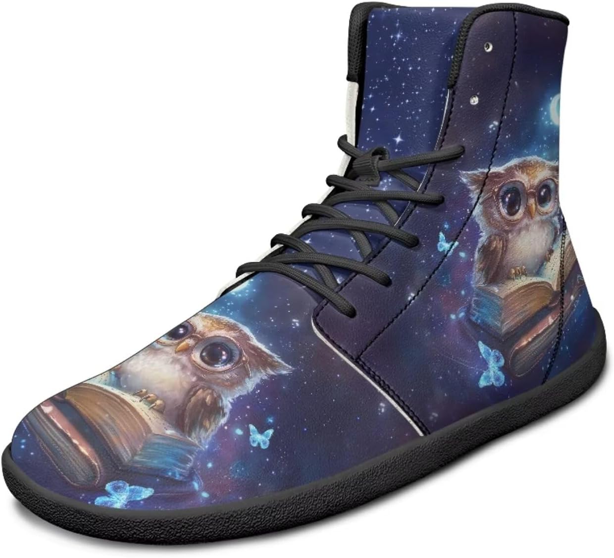 

Высокие кроссовки с рисунком птицы, ультралегкие, мужские, с широкой колодкой, ботинки, кроссовки для бега с нулевым перепадом Watdotory, Owl Galaxy Book Butterfly Print