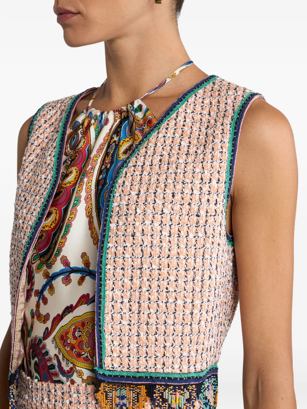 Укороченный твидовый жилет Etro, бежевый — фото 4