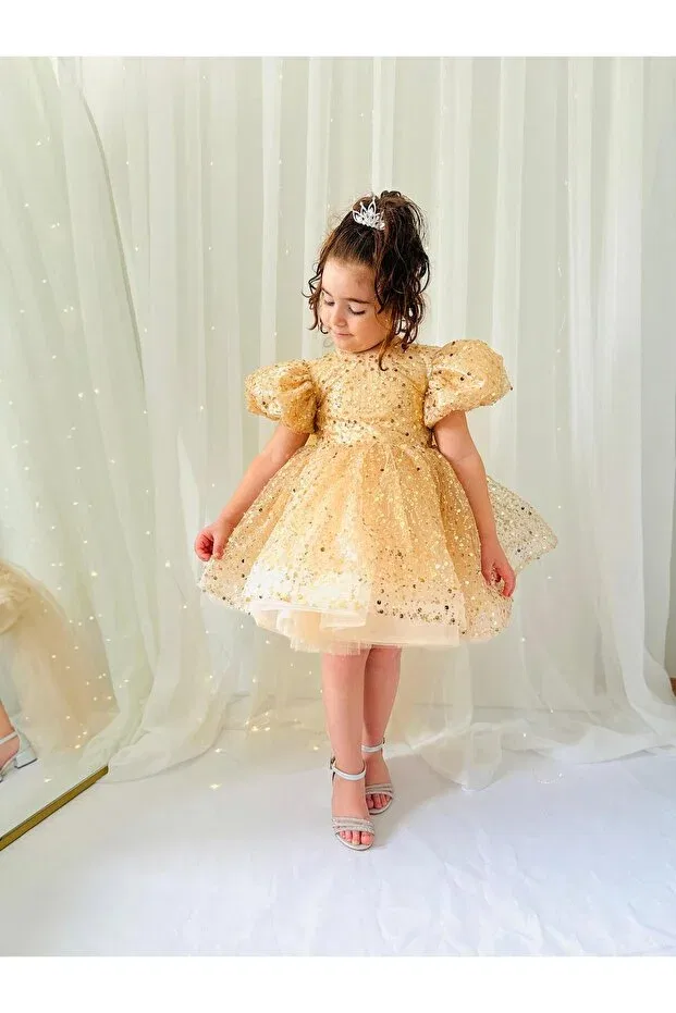 Детское платье с коротким рукавом для девочек Linarookids, Yellow — фото 3