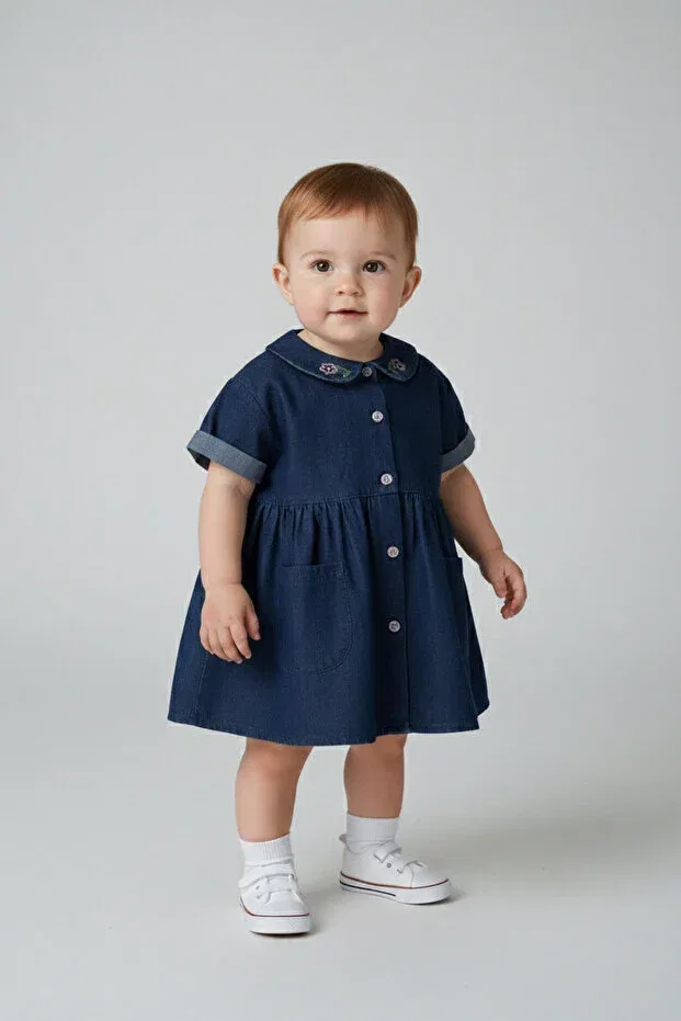 Детское платье для девочек с длинным рукавом Tencel dress Bebetto, Navy Blue — фото 4