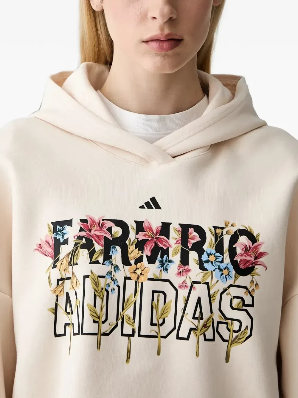 Худи adidas X Farm Rio с цветочным принтом и логотипом, бежевый — фото 4