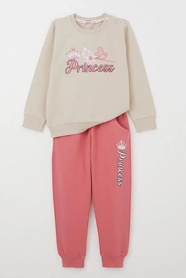 Детский спортивный комплект для девочек с принтом Princess Print Embroidered Breeze, Beige