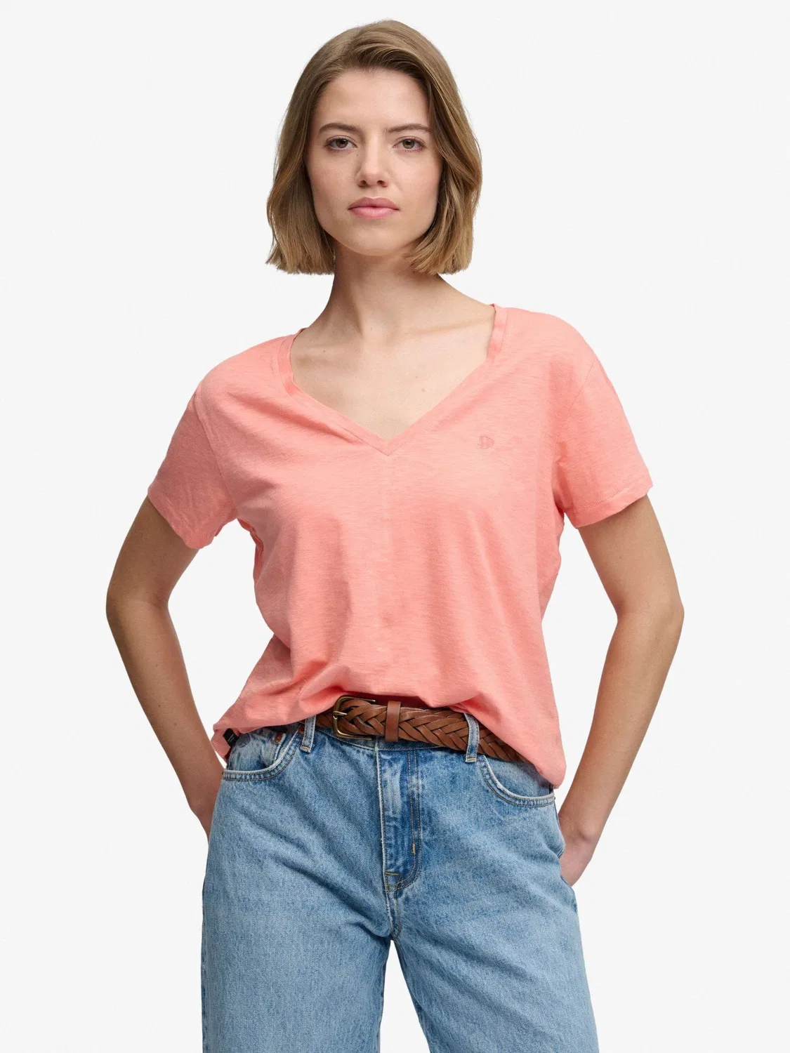 Футболка с V-образным вырезом, Slub Embroidered Superdry, светло-розовый
