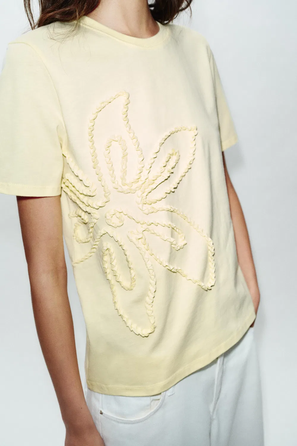 Футболка с рельефным цветочным рисунком ZARA, Yellow — фото 3