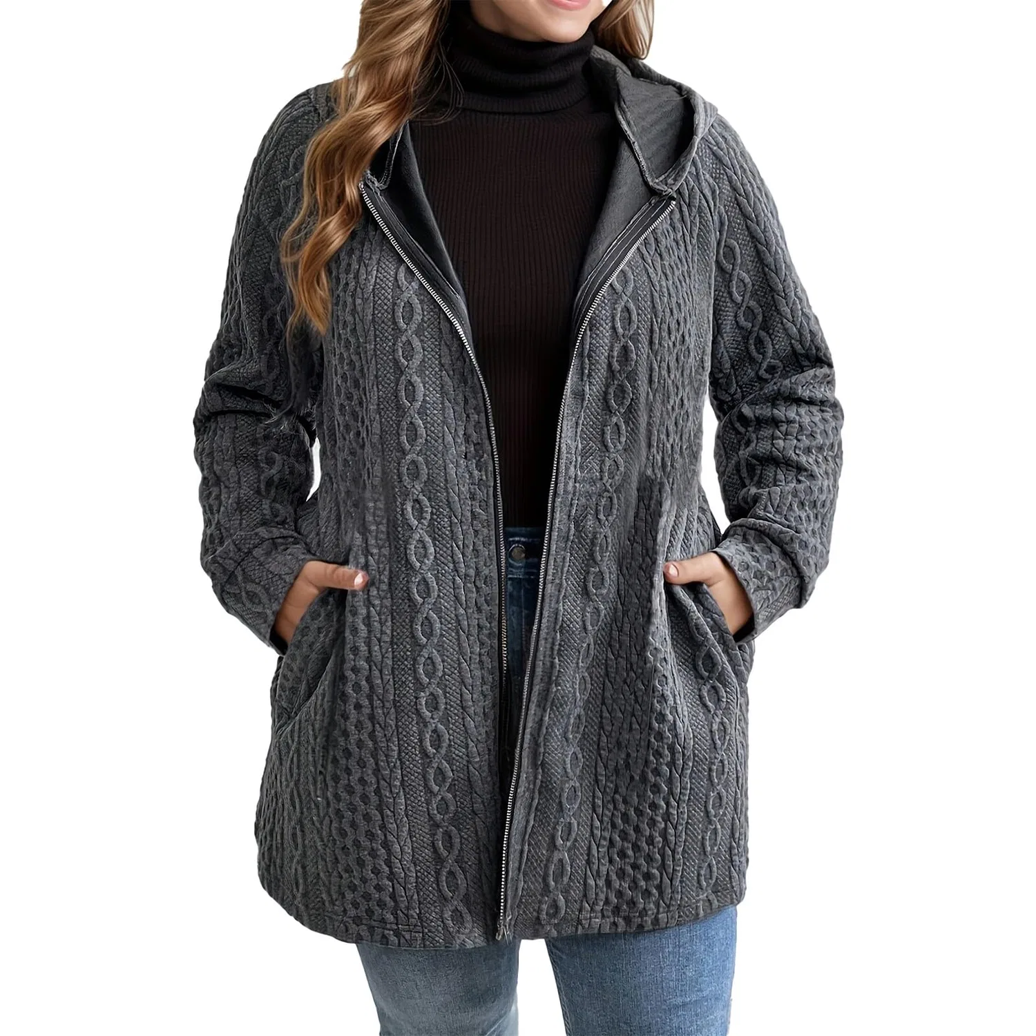 Женское пальто оверсайз с вязаным узором Winter Jackets Women UK, Grigio 2