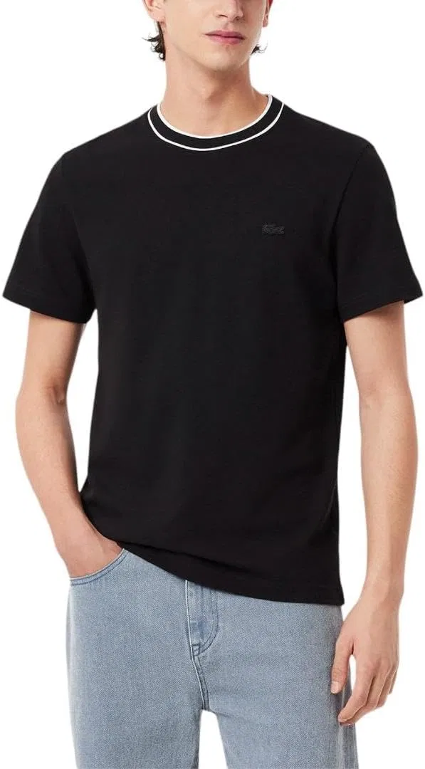 Мужская футболка с контрастным полосатым воротником Lacoste, Black Striped Collar