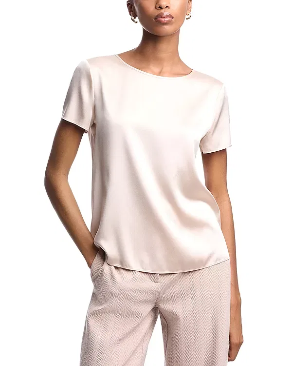 Женский топ с коротким рукавом Silk Stretch Satin Short Sleeve Top Emporio Armani, Dawn