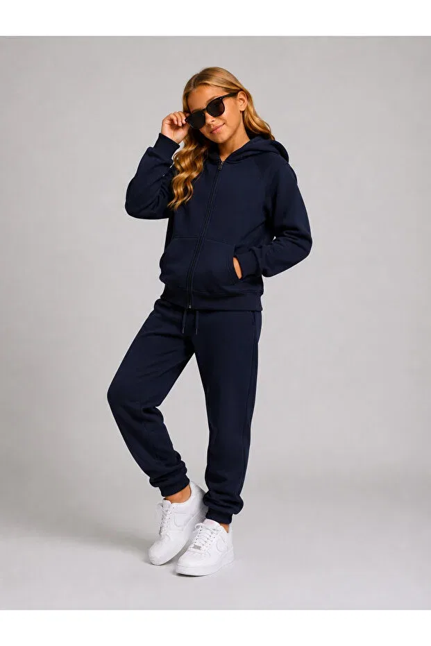 Детский спортивный костюм для девочек из футера с капюшоном Giyicem Tekstil, Navy Blue — фото 2