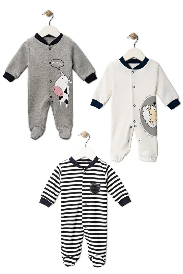 Детский комбинезон-комплект с принтом Newborn 3 Piece Lamb Cow Romper Set Pırlanta Baby, Multicolor